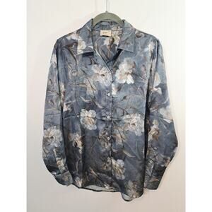 Elie Tahari Women's Gray Floral Button-up Shirt Long Sleeve Size Small EUC